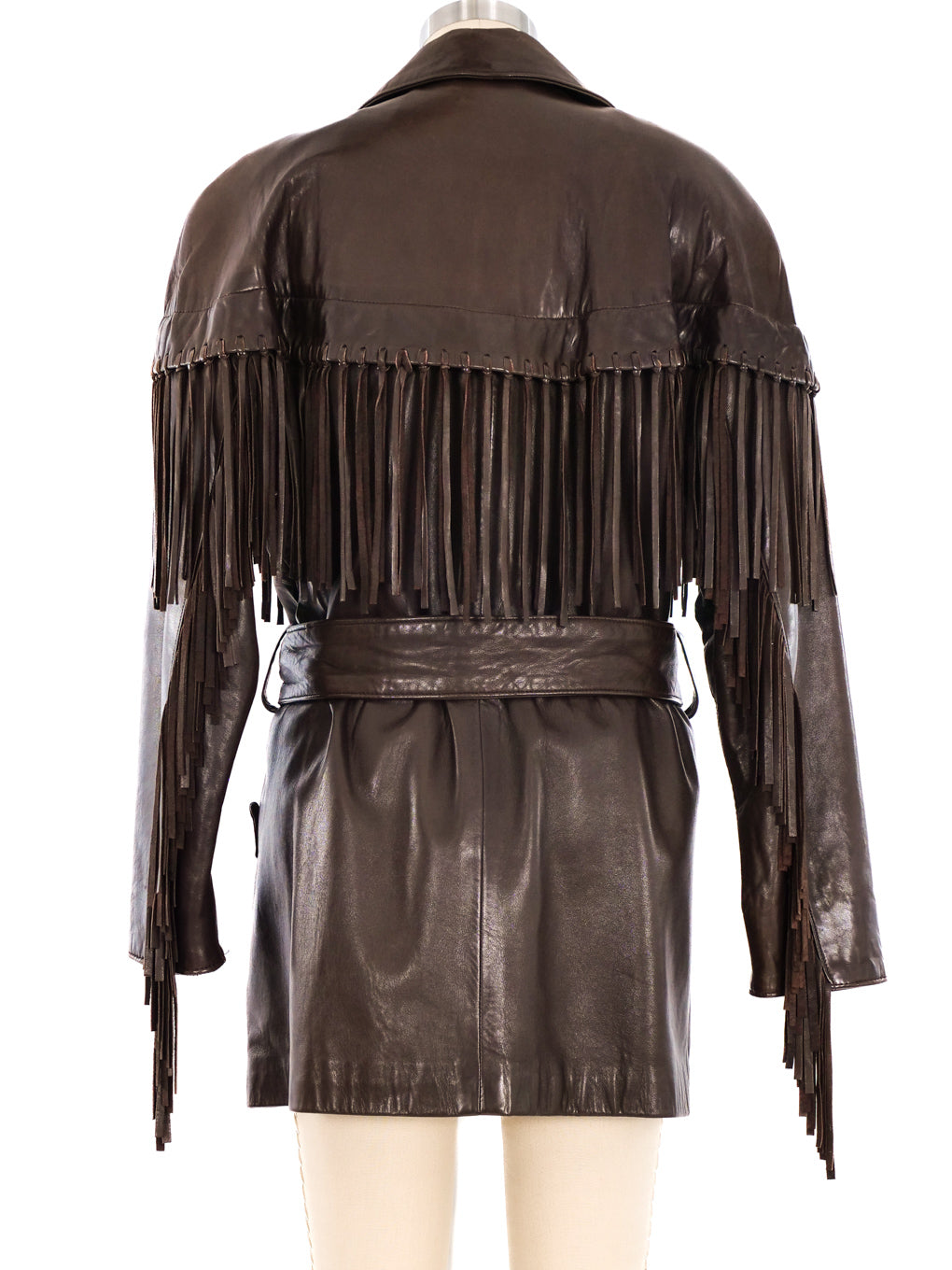 Vakko Chocolate Leather Fringed Jacket