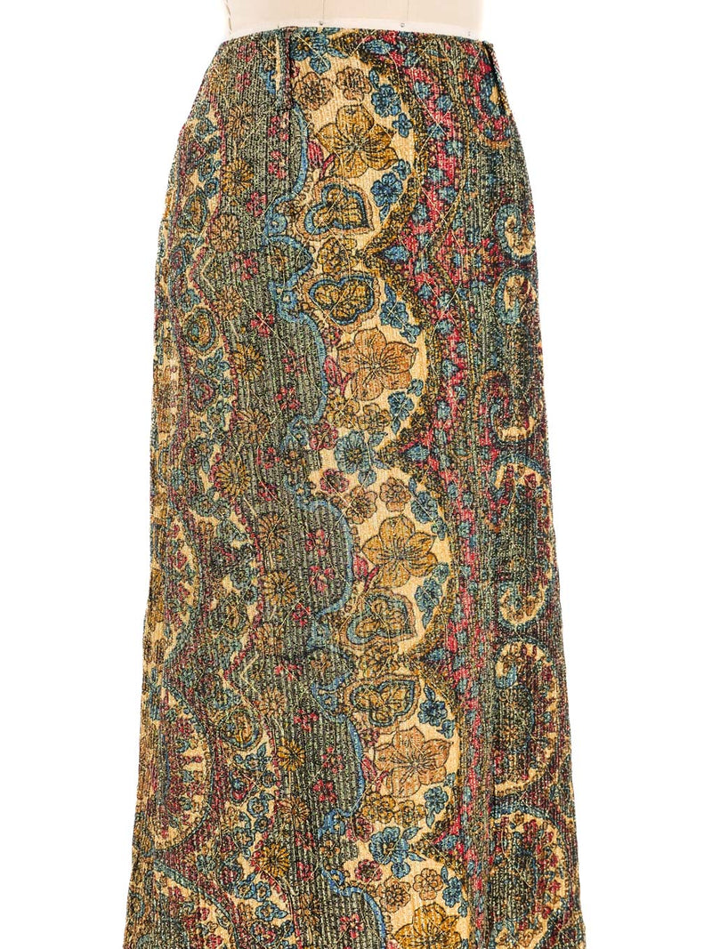 Quilted Metallic Floral Maxi Skirt Bottom arcadeshops.com