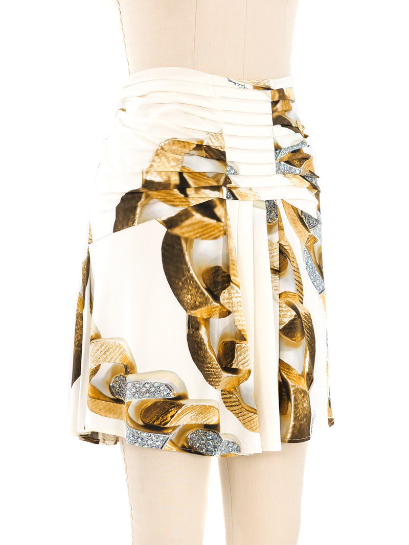 Roberto Cavalli Gold Chain Printed Skirt Bottom arcadeshops.com