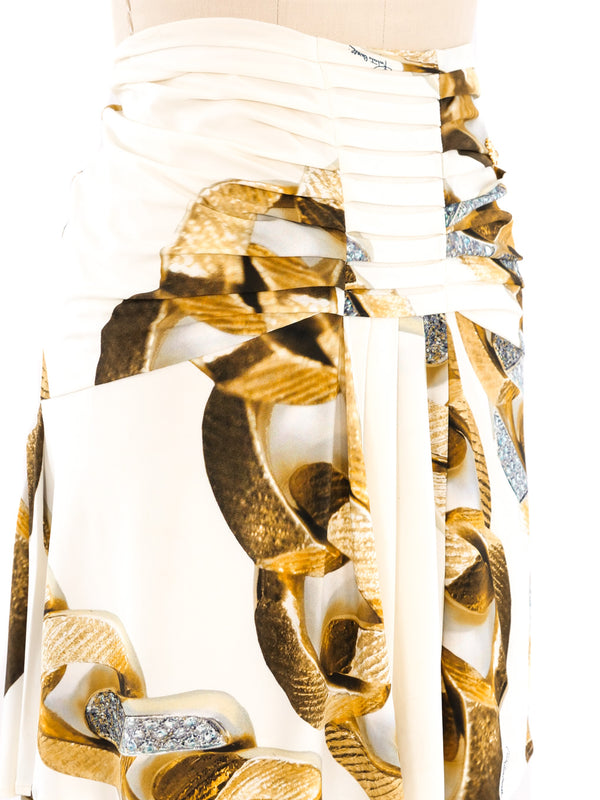Roberto Cavalli Gold Chain Printed Skirt Bottom arcadeshops.com