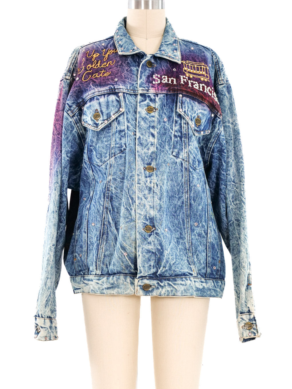 Veste En Jean Vintage Tony Alamo Années 80 - Taille S - Brodée Strass San Francisco - Occasion Excellent état