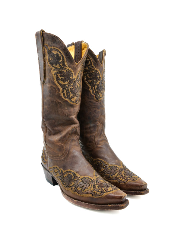Embroidered Brown Leather Western Boots, 6.5 Accessory arcadeshops.com