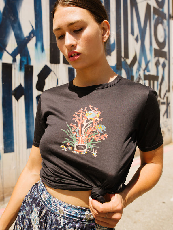 Gucci Aquatic Printed Black Tee Top arcadeshops.com