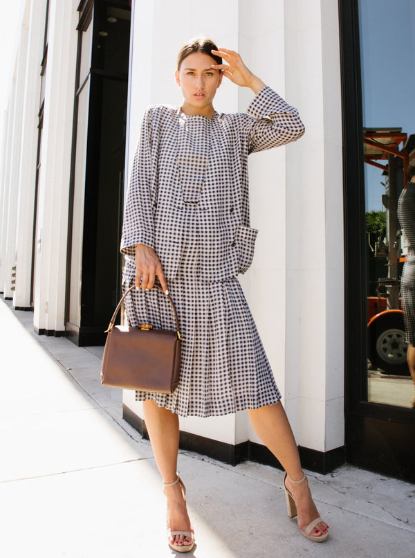 Chanel Check Print Silk Ensemble Suit arcadeshops.com