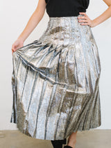 Metallic Silver Pleated Midi Skirt Bottom arcadeshops.com