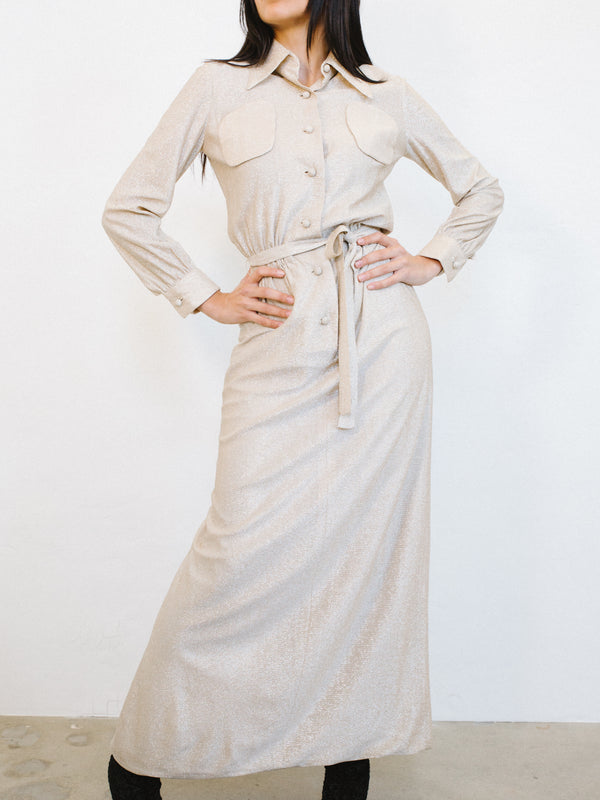 Geoffrey Beene Champagne Lurex Shirt Dress Dress arcadeshops.com