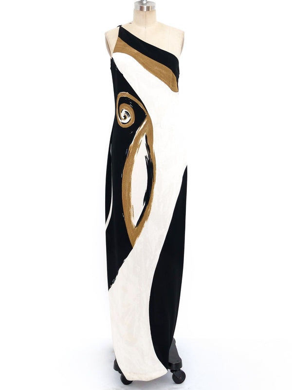 Donna Karan Printed One Shoulder Gown Dress arcadeshops.com