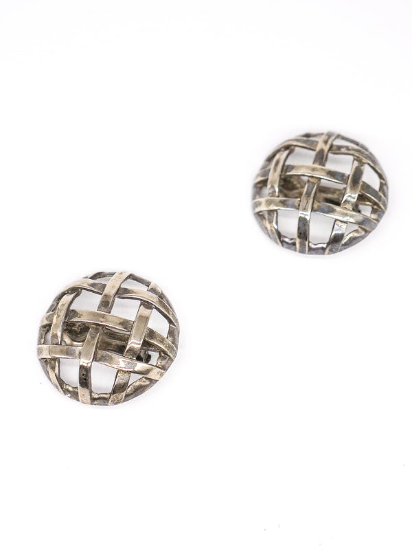 Ugo Correani Basketweave Button Earrings Jewelry arcadeshops.com