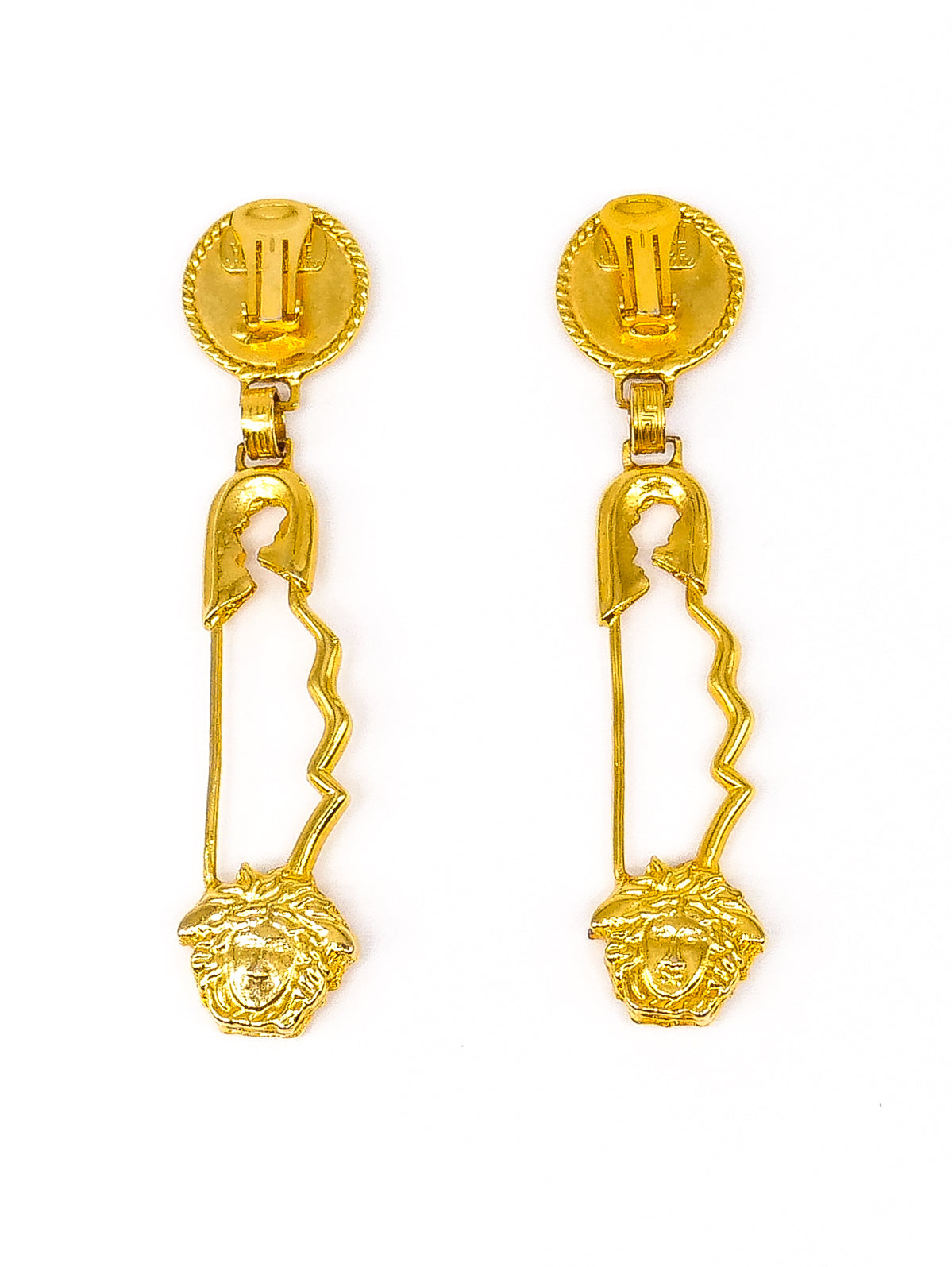 Gianni Versace Rhinestoned Safety Pin Earrings