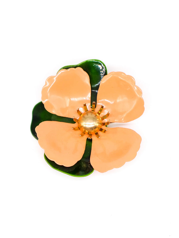 Peach Enamel Magnolia Brooch Accessory arcadeshops.com