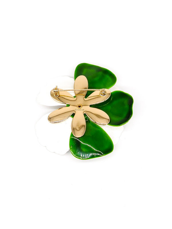 White Enamel Magnolia Brooch Accessory arcadeshops.com