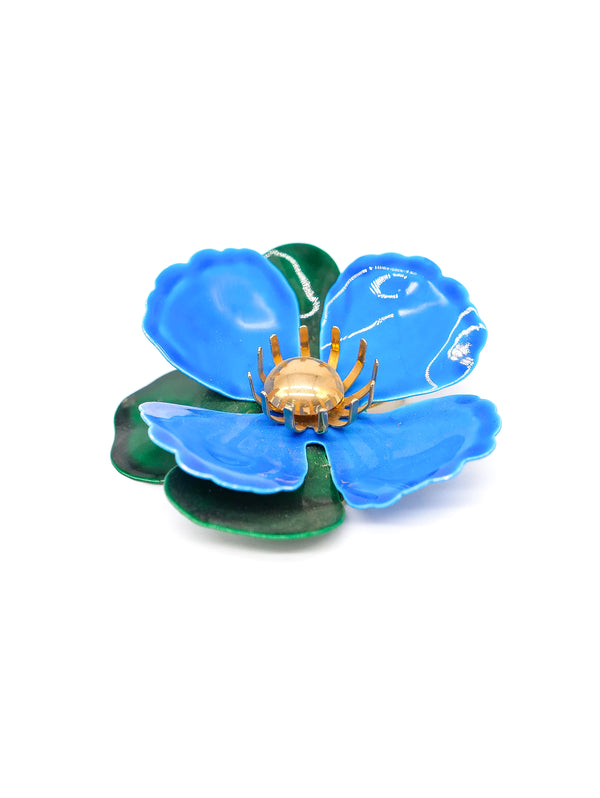 Blue Enamel Magnolia Brooch Accessory arcadeshops.com