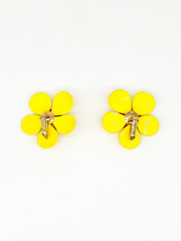 Yellow Enamel Flower Earrings Accessory arcadeshops.com