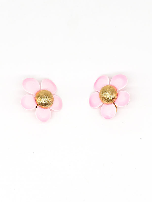 Pink Enamel Flower Earrings Accessory arcadeshops.com