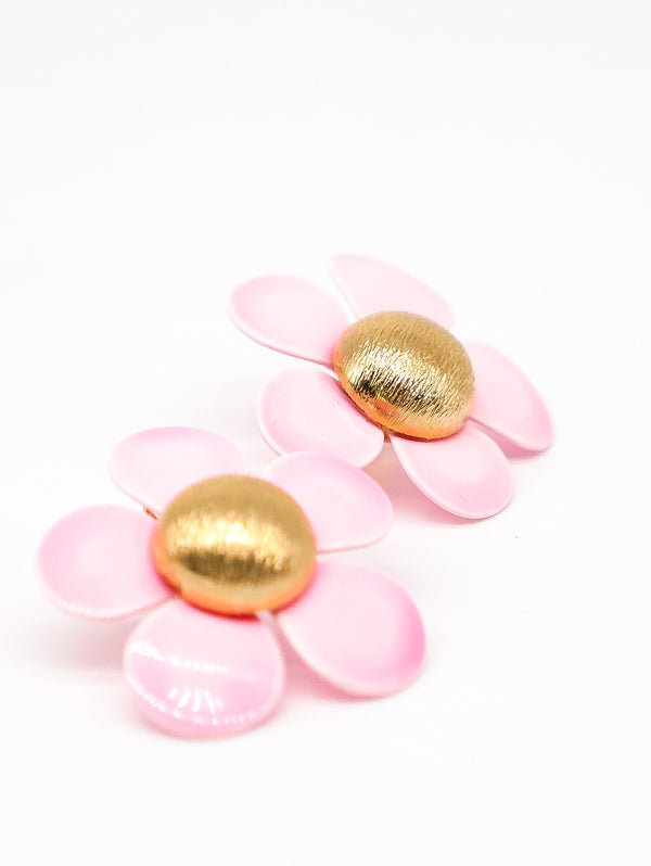 Pink Enamel Flower Earrings Accessory arcadeshops.com