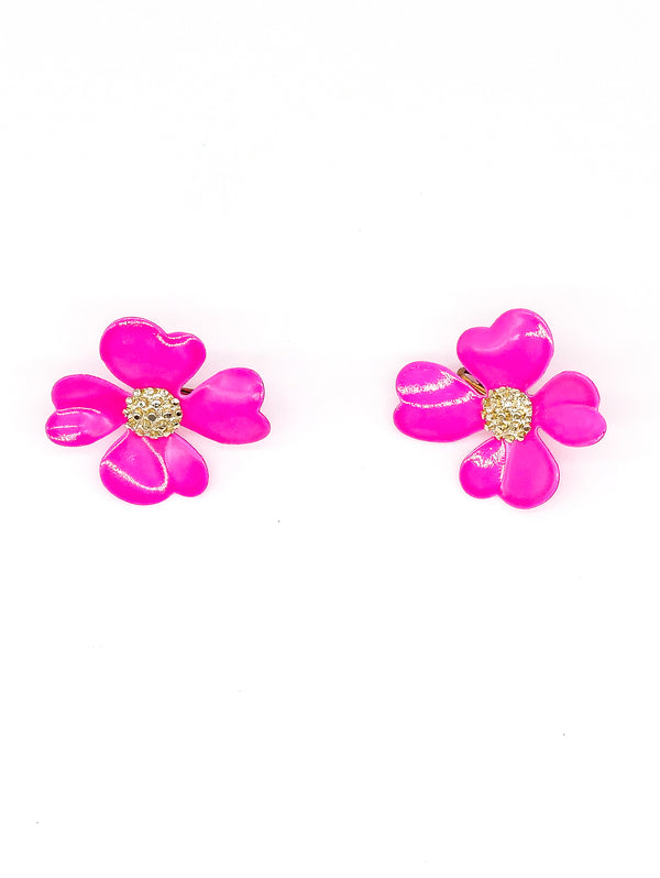 Fuchsia Enamel Flower Earrings Accessory arcadeshops.com