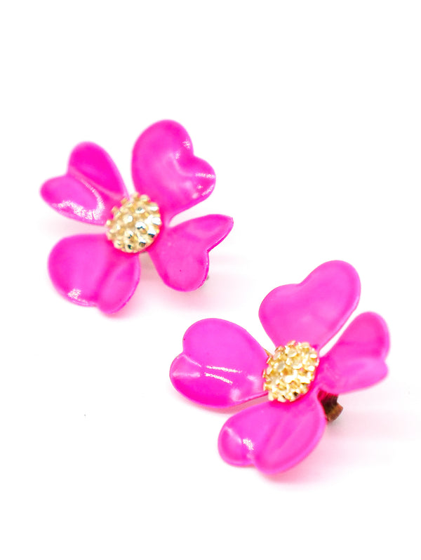 Fuchsia Enamel Flower Earrings Accessory arcadeshops.com