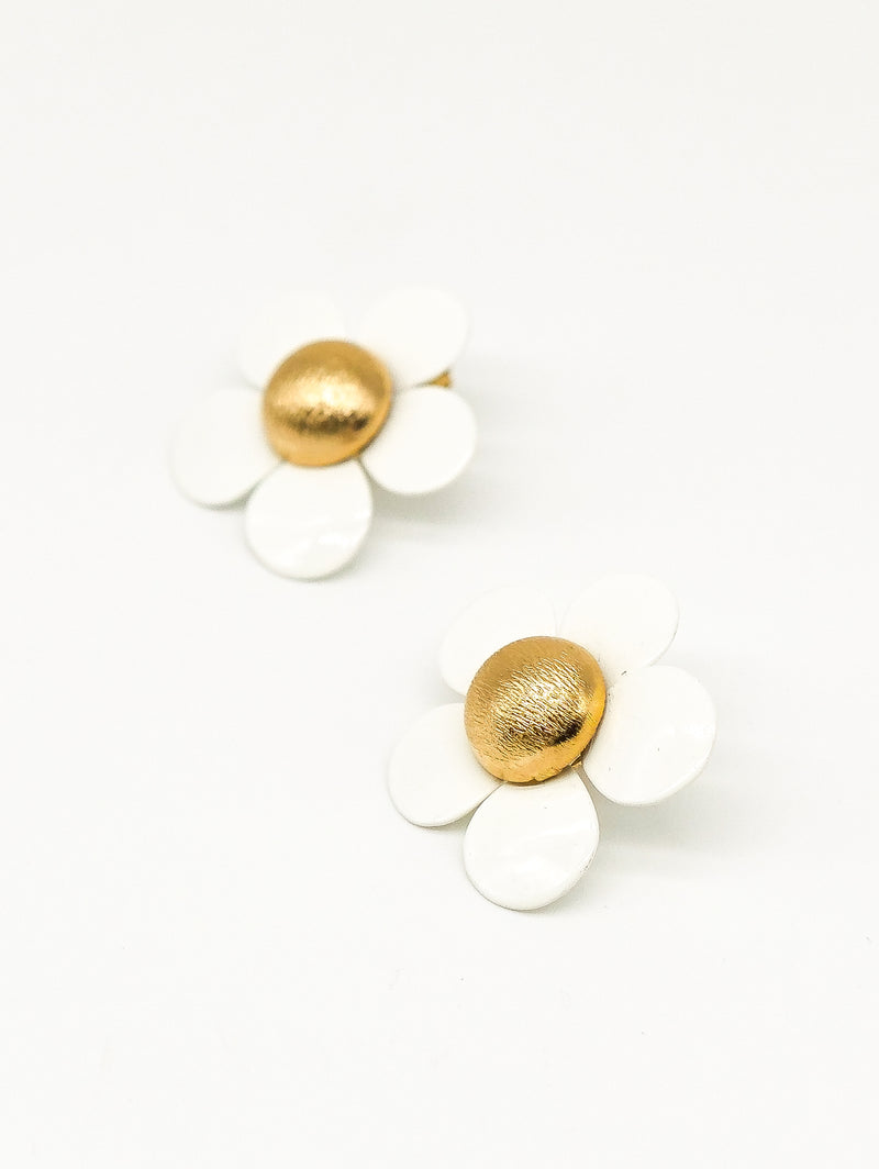 White Enamel Flower Earrings Accessory arcadeshops.com