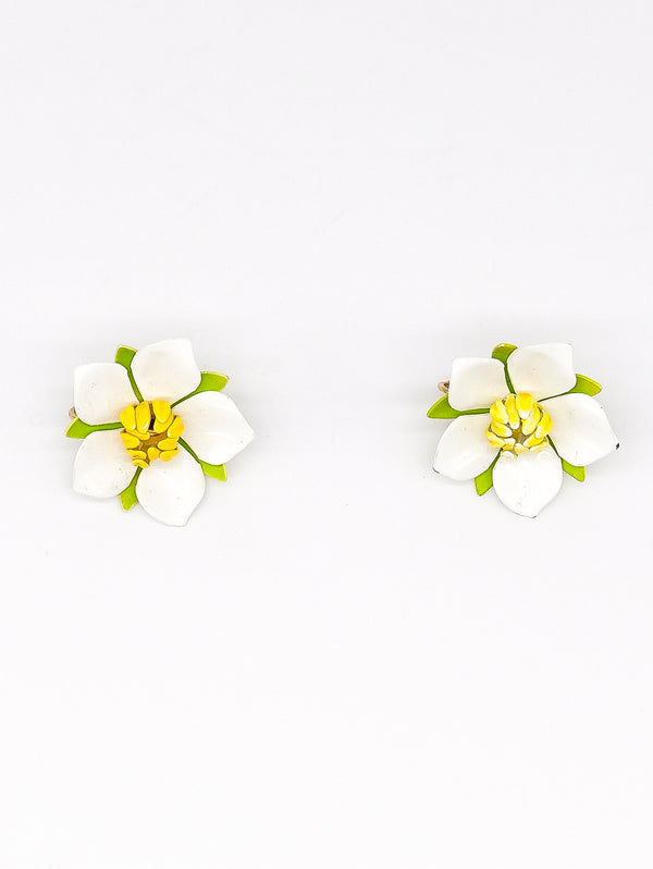 White Enamel Magnolia Earrings Accessory arcadeshops.com