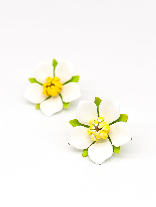 White Enamel Magnolia Earrings Accessory arcadeshops.com