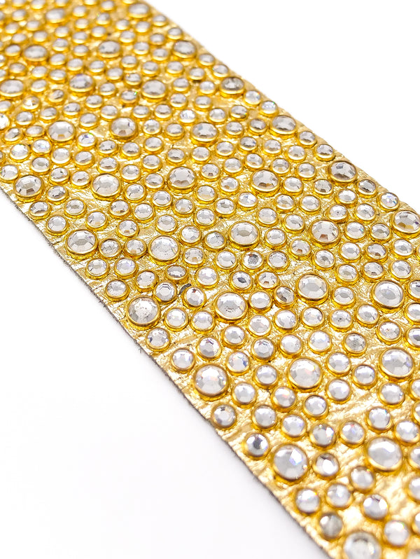 Michael Morrison Rhinestone Studded Gold Leather Belt  arcadeshops.com