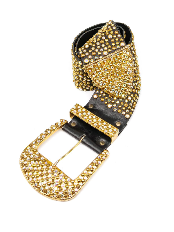 Michael Morrison Rhinestone Studded Black Leather Belt  arcadeshops.com