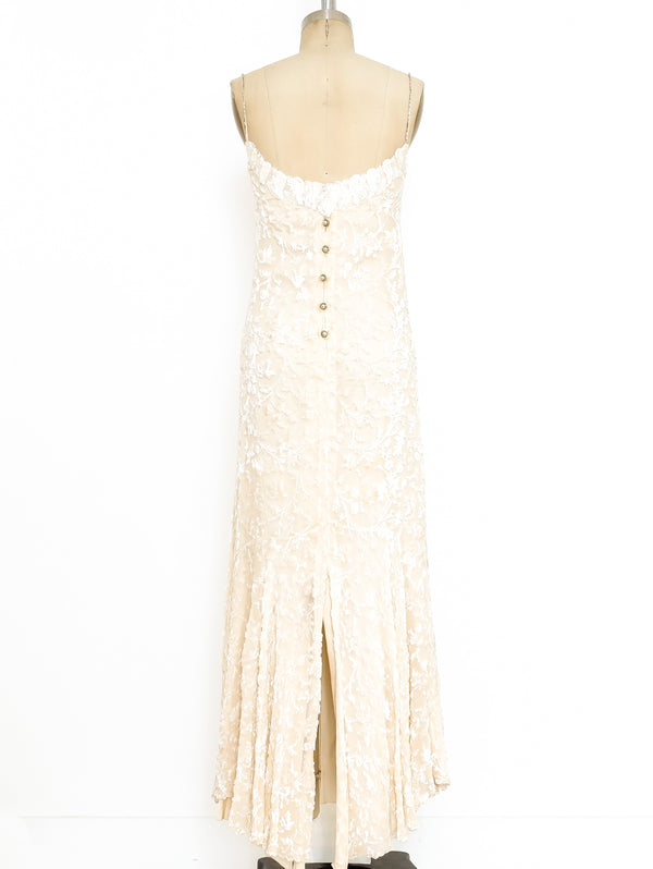Stavropoulous Ivory Velvet Burnout Slip Dress Dress arcadeshops.com