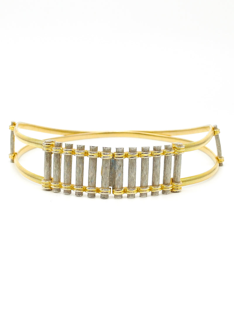 Mixed Metal Stretch Belt with Cage Buckle Accessory arcadeshops.com