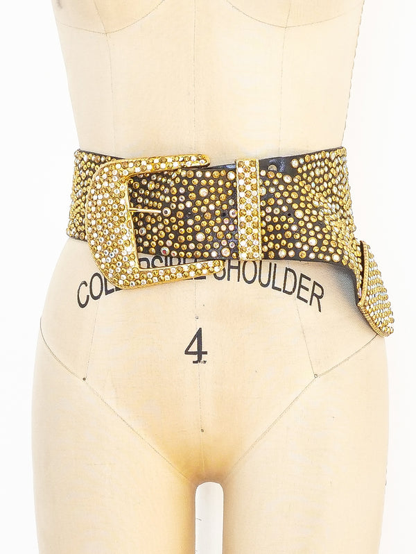 Michael Morrison Rhinestone Studded Black Leather Belt  arcadeshops.com