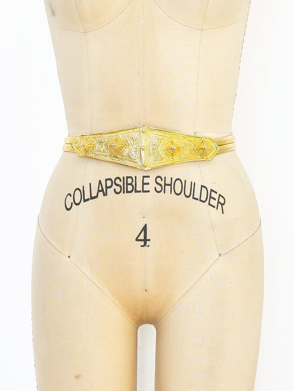 Goldtone Shield Stretch Chain Belt Accessory arcadeshops.com