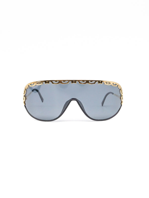 Christian Dior Gold Framed Shield Sunglasses  arcadeshops.com
