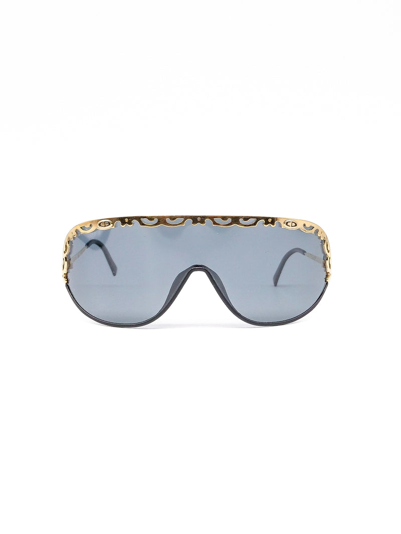 Christian Dior Gold Framed Shield Sunglasses  arcadeshops.com