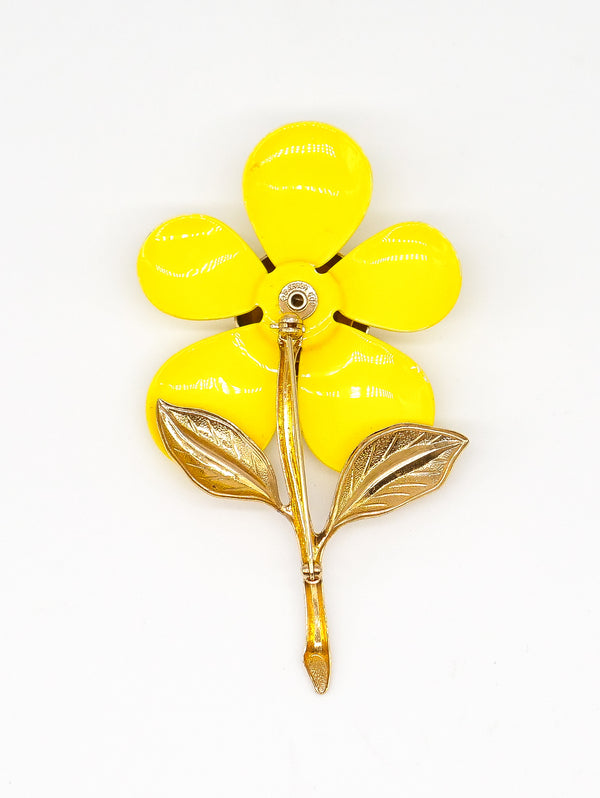 Yellow Enamel Flower Brooch Accessory arcadeshops.com