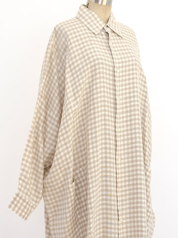 chinese dress ladies Eskandar Linen Gingham Shirt Dress