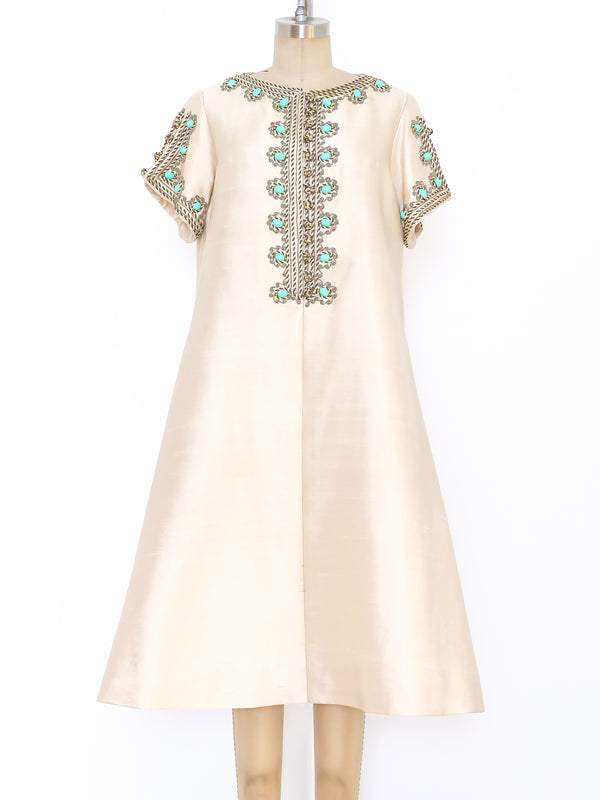 Turquoise Bead Embellished Silk Tunic Dress Dress arcadeshops.com
