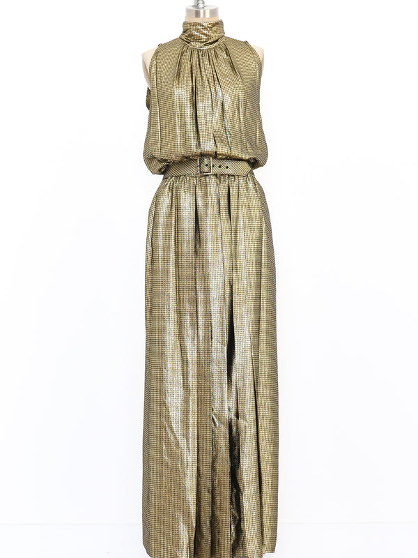Metallic Gold Houndstooth Maxi Dress Dress arcadeshops.com